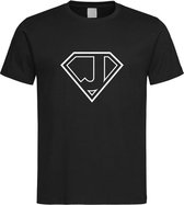 Zwart t-Shirt met letter J “ Superman “ Logo print Wit Size XXL