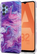 Cadorabo Hoesje geschikt voor Samsung Galaxy A32 5G in Paars Roze Marmer No. 19 - Beschermhoes gemaakt van TPU siliconen Case Cover met mozaïek motief