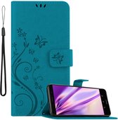 Cadorabo Hoesje geschikt voor Huawei MATE 9 in BLOEMEN BLAUW - Beschermhoes in bloemmotief met magnetische sluiting, standfunctie en kaartsleuven Book Case Cover Etui