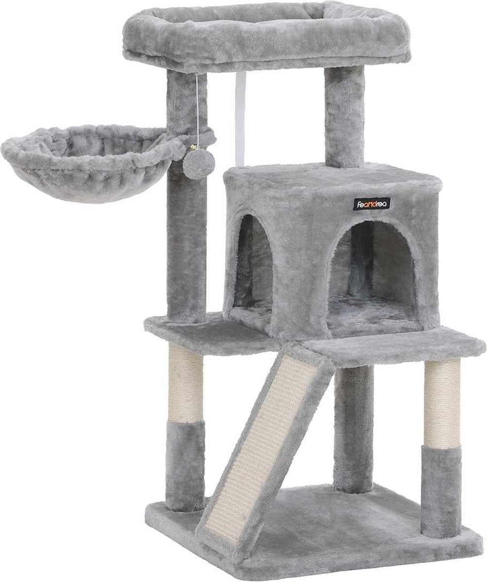 Kattenboom - Met groot platform - Met grot - Speelhuisje - klimboom voor katten - Grey