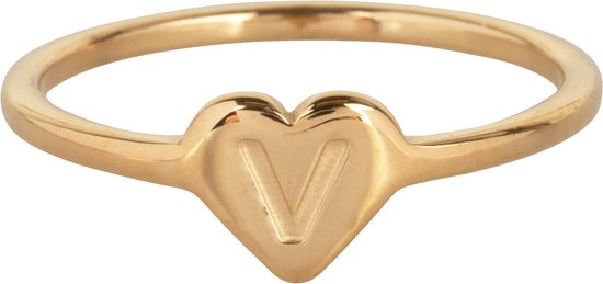 CHARMIN'S - INITIALS - SIGN RING - COEUR - PLAQUÉ OR - LETTRE V - TAILLE 17 - ACIER INOXYDABLE - WATERPROOF