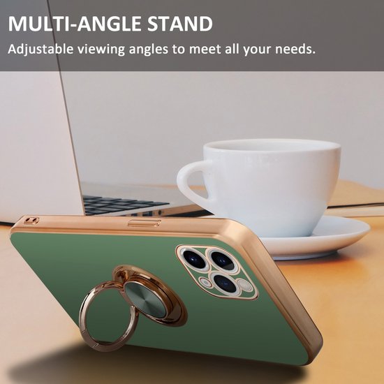 Coque Cadorabo pour Apple iPhone 11 PRO en Vert Clair Brillant - Or avec anneau - Coque de protection en silicone TPU souple, avec protection pour appareil photo et support de voiture magnétique