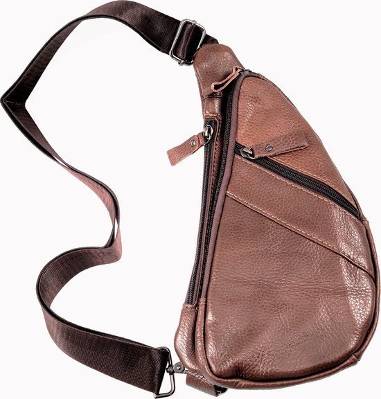 Platte Crossbodytas Unisex - Bruin Leren Schoudertas - Heuptas - Slingbag