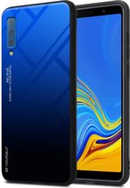 Cadorabo Hoesje voor Samsung Galaxy A7 2018 in BLAUW - ZWART - Tweekleurige beschermhoes van TPU-silicone Case Cover en achterzijde van gehard glas