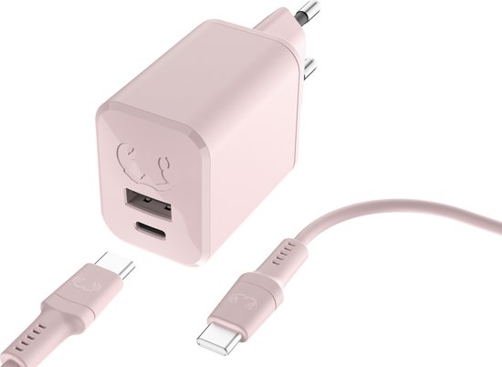 USB-C snellader 45W + USB-A oplader compact met 2m USB-C kabel veilig voor smartphone tablet powerbank