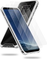 Cadorabo Hoeje en 2x Tempered beschermglas geschikt voor Samsung Galaxy S8 in TRANSPARANT - Hybride beschermhoes met TPU siliconen rand en acryl-glas achterkant