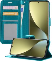 Hoesje Geschikt voor Xiaomi 12 Hoesje Book Case Hoes Wallet Cover - Hoes Geschikt voor Xiaomi 12 Hoesje Bookcase Hoes - Turquoise
