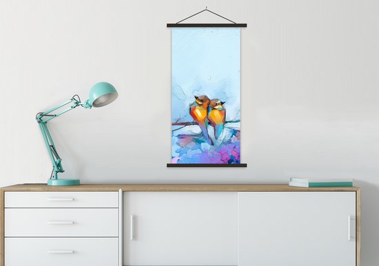 Porte-affiche avec Poster 60x120 cm - Affiche scolaire - Peinture - Peinture à l'huile - Vogel - Branche - Affiche textile - Lattes noires