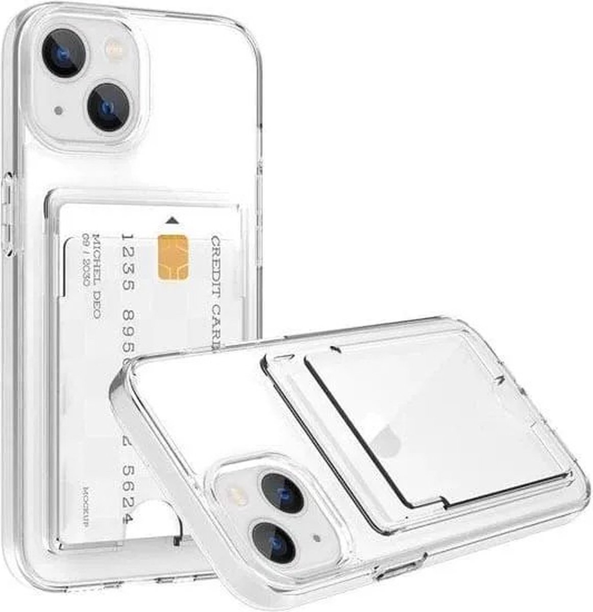 Clear Card Compatible Armor Case Back Cover hoesje met Pasjeshouder iPhone 14 Plus - Transparant
