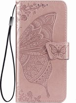 Housse de livre OPPO A74 5G avec motif - Motif papillon - Simili cuir - Porte-cartes - OPPO A74 5G - Or rose