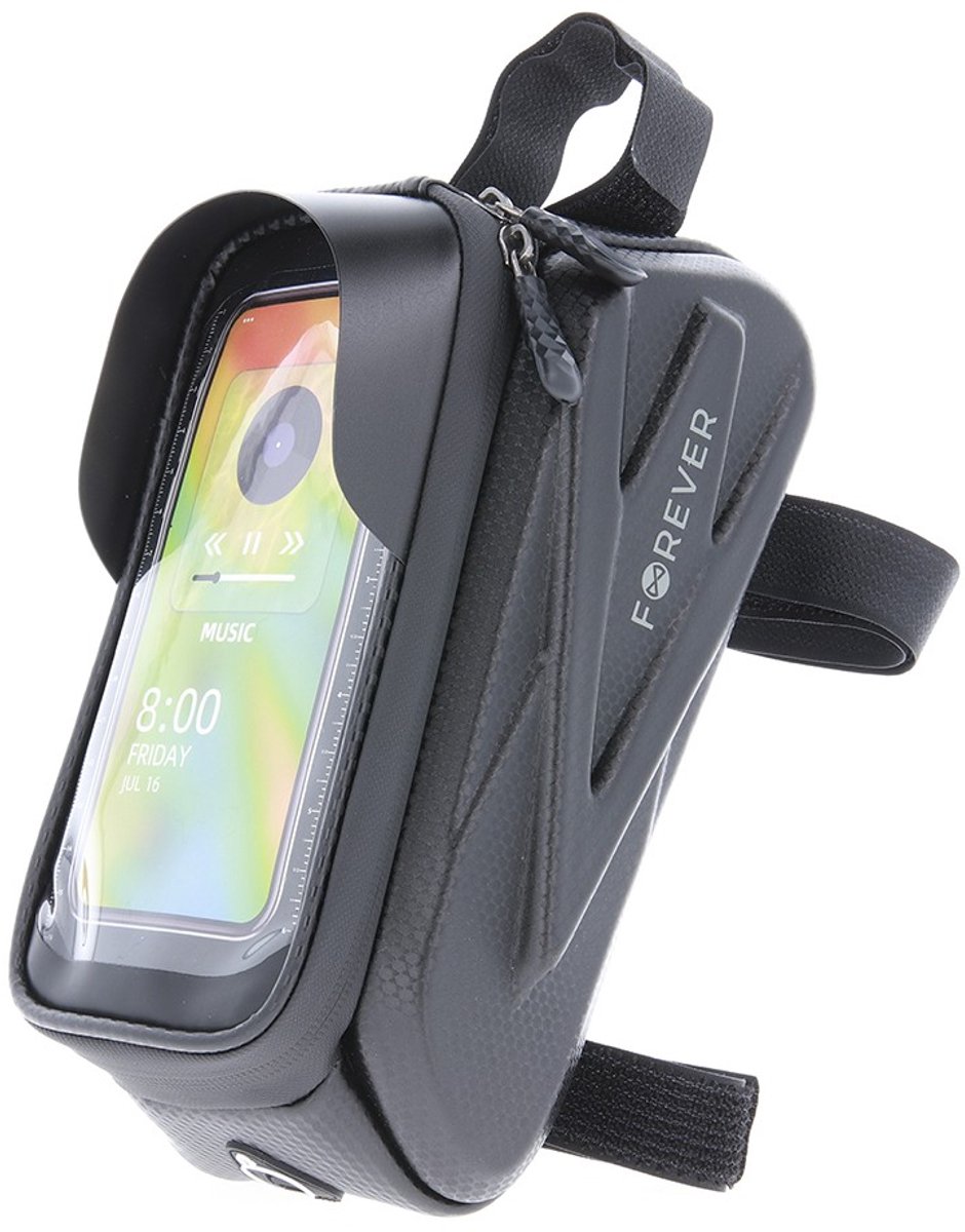 Forever Bike00038 - Waterdicht fietsframe tas met shell zijkanten en telefoonhouder - zwart