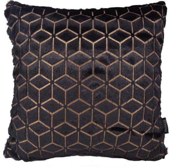 Sierkussen Black/Gold Geometric | 45 x 45 cm | Polyester/Imitatiebont