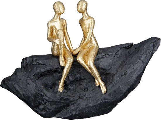 sculptuur vertrouwen in elkaar hebben - polystone - 6x24x17 cm- goud zwart