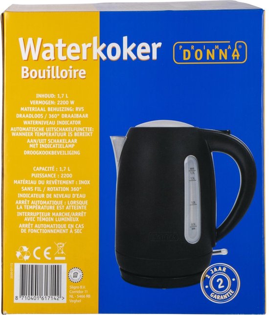 Prima Donna - Waterkoker - Staal - Zwart - 1,7 Liter - 360 Graden draaibaar  - 2200... | bol.com