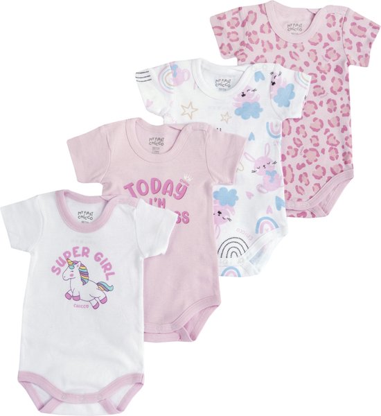 Chicco Lot De 5 Bodies Bébé Manches Courtes Coton Léger - Mixte Printemps Automne