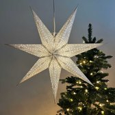 Kerstster papier met verlichting - 60 cm diameter, 24 cm diep - Kerst ster voor binnen - Nova Zilver/Zilver Glitter - FSC papier - Incl. 3 m. snoer met stekker, schakelaar en E14-fitting - Kerst Raam decoratie - Kerstversiering - Kerstverlichting