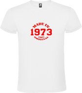 Wit T-Shirt met “Made in 1973 / 100% Original “ Afbeelding Rood Size XL