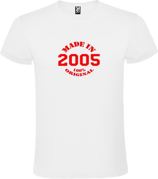 Wit T-Shirt met “Made in 2005 / 100% Original “ Afbeelding Rood Size XXXXL