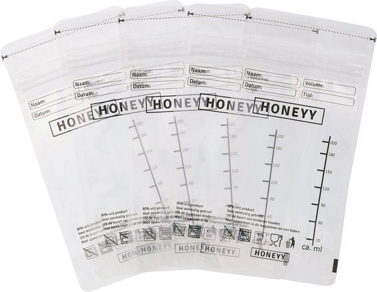Honeyy - Moedermelk Bewaarzakjes - 150 Stuks - Schenktuit - 220 ml - Vriezer En Koelkast - Lekvrij - Dubbelwandig - BPA-vrij - Honeyy