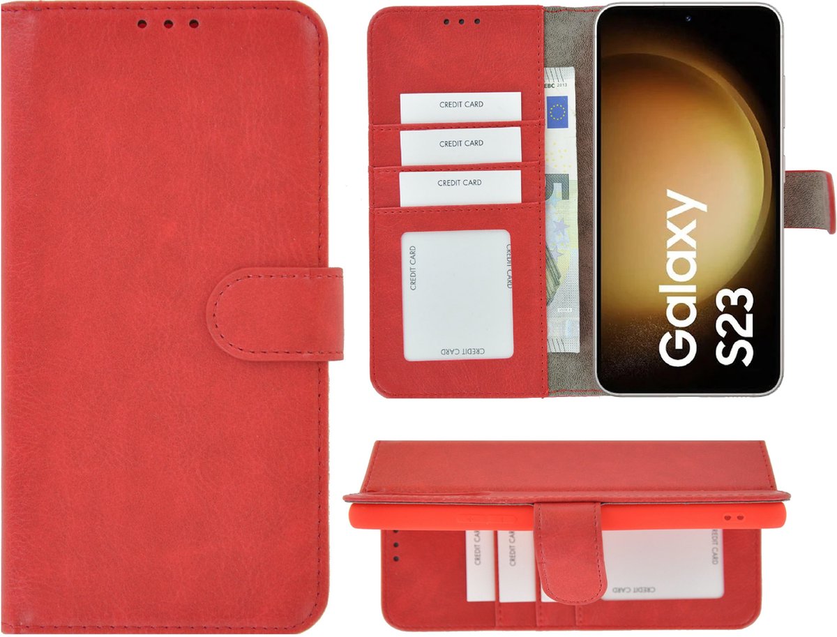 MoDo hoesje Geschikt voor Samsung Galaxy S23 - Kunstleer Book Case - Rood