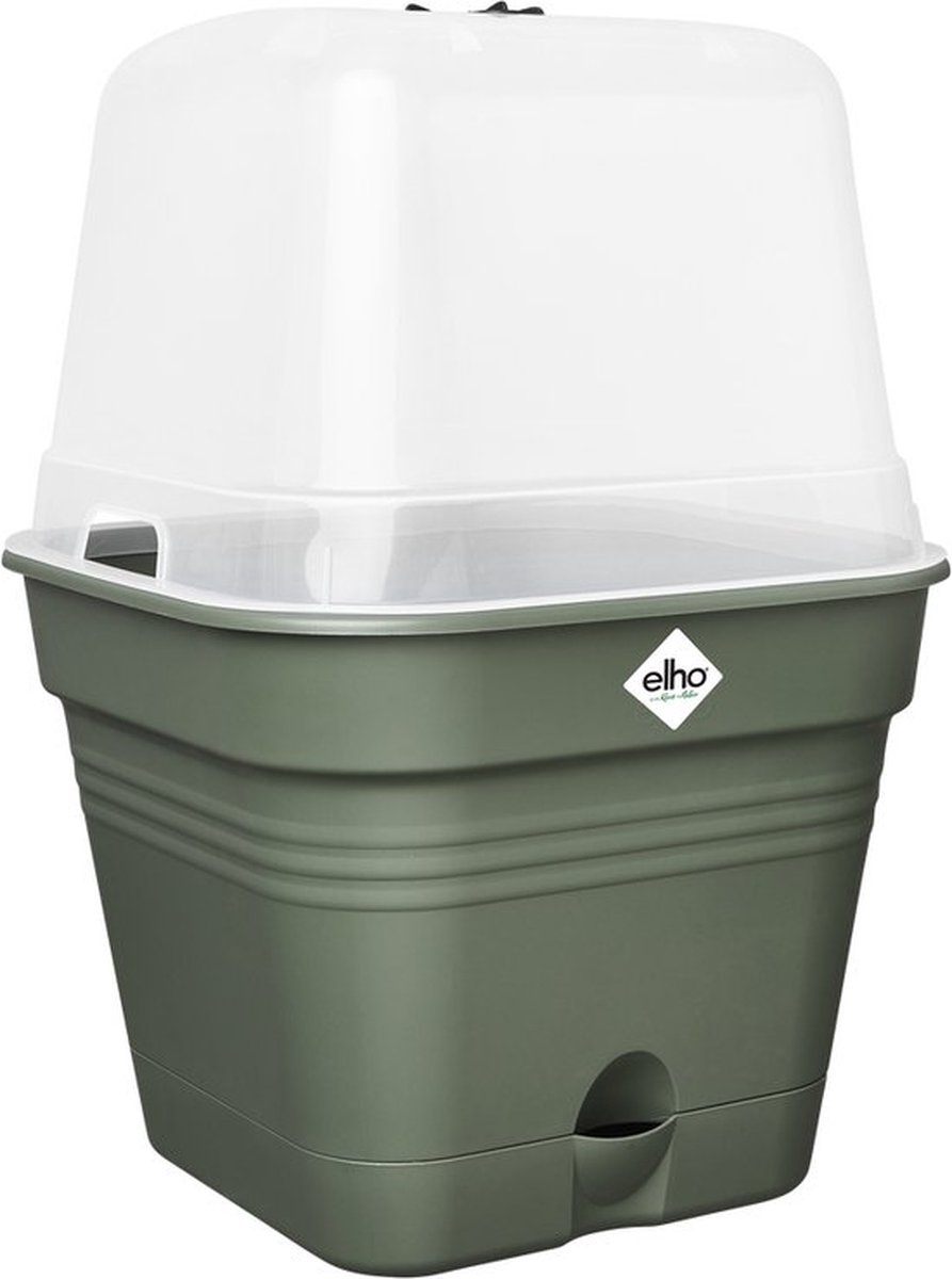 Elho Green Basics Kweekpot Vierkant Allin1 15 - Kweekbak met Deksel - 100% Gerecycled Plastic - Ø 15.0 x H 12.1 cm - Blad groen