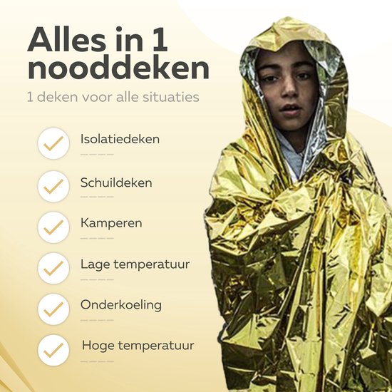 Nooddeken - Set van 4 STUKS - Reddingsdeken - Isolatiedeken - 160 x 210 - PET - Aluminium - Goud / Zilver - EHBO