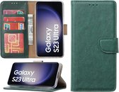 Arara Hoesje geschikt voor Samsung Galaxy S23 Ultra hoesje - Portemonnee Cover - Bookcase met pasjeshouder - Groen