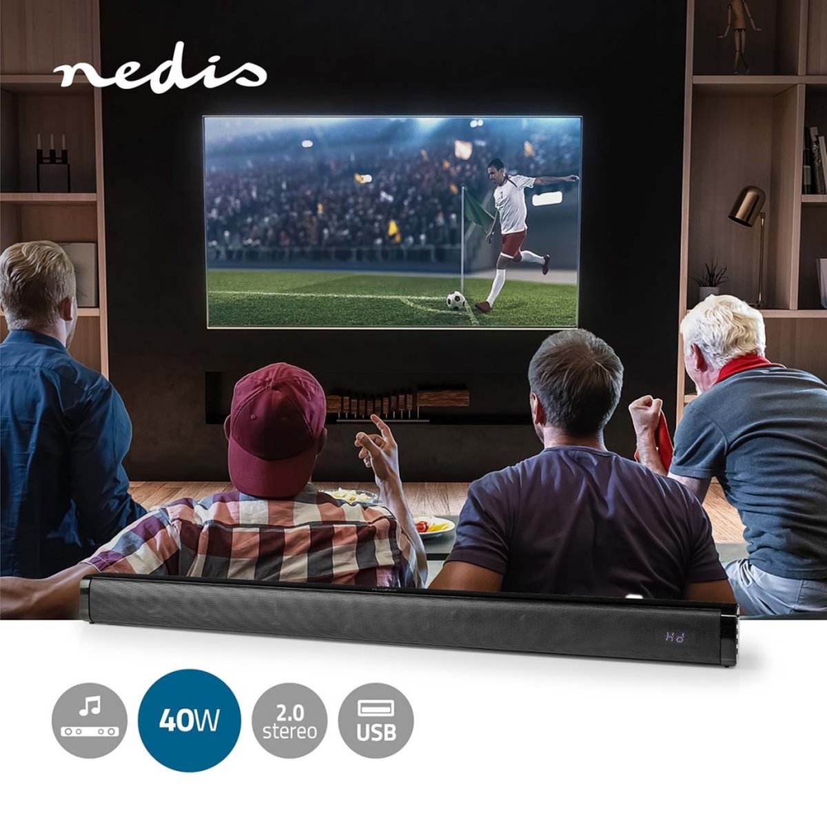 Afbeelding 2 van Nedis Soundbar – 2.0 – 40W – Bluetooth – HDMI/Optisch – Monteerbaar – Zwart