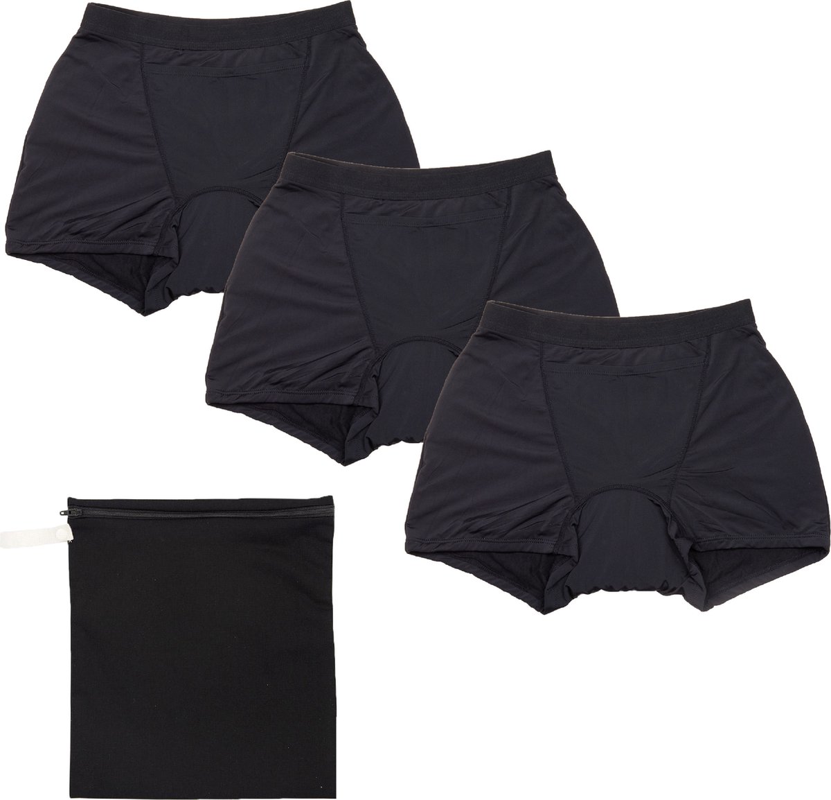 Cheeky Wipes Menstruatie ondergoed - Feeling Cosy + Wetbag - Set van 3 - Short - Maat 36-38 - Zwart - Bamboe