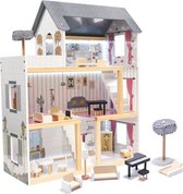 Zeer luxe grote houten poppenhuis/ speelhuis met meubels met LED verlichting 78 cm