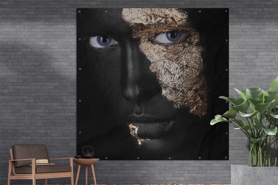 Poster de Jardin Femme - Goud - Zwart - 200x200 cm - Toile de jardin - Poster extérieur