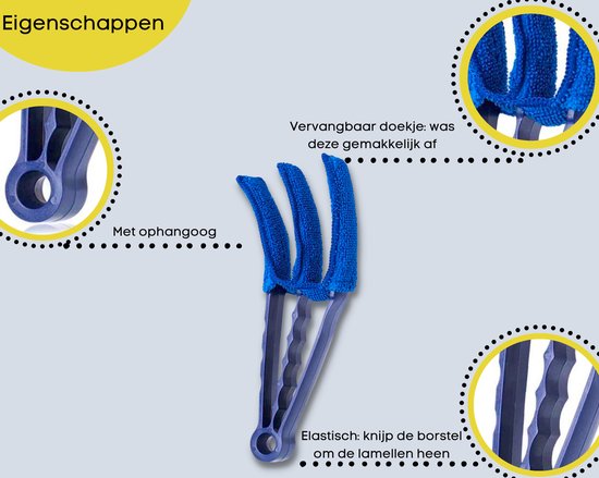 Blauwe plumeau, vervangbaar doekje, elastisch, met ophangoog.