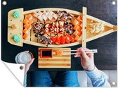 Tuin decoratie Sushi in Japans restaurant - 40x30 cm - Tuindoek - Buitenposter