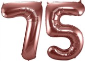 Folat Folie ballonnen - 75 jaar cijfer - brons - 86 cm - leeftijd feestartikelen