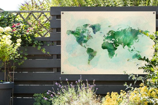Affiche de jardin Wereldkaart - Aquarelle - Vert - 120x80 cm - Jardin