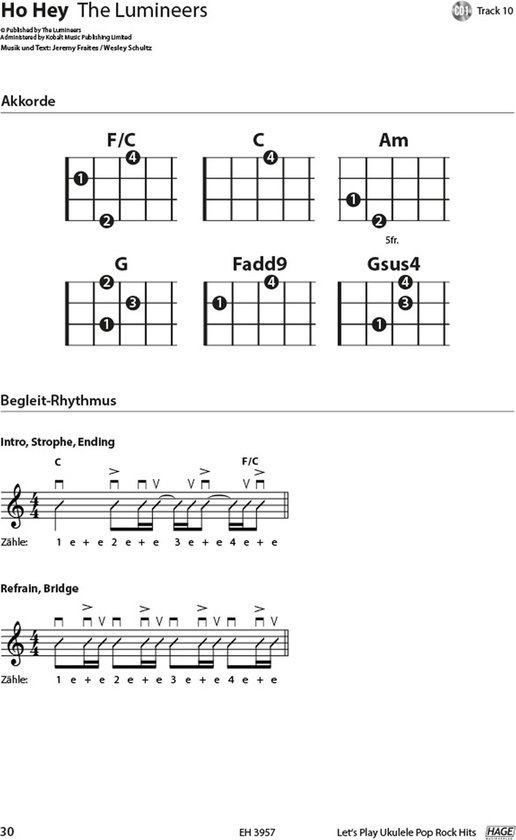 Partition avec paroles et accords pour ukulélé : "Ho Hey The Lumineers".