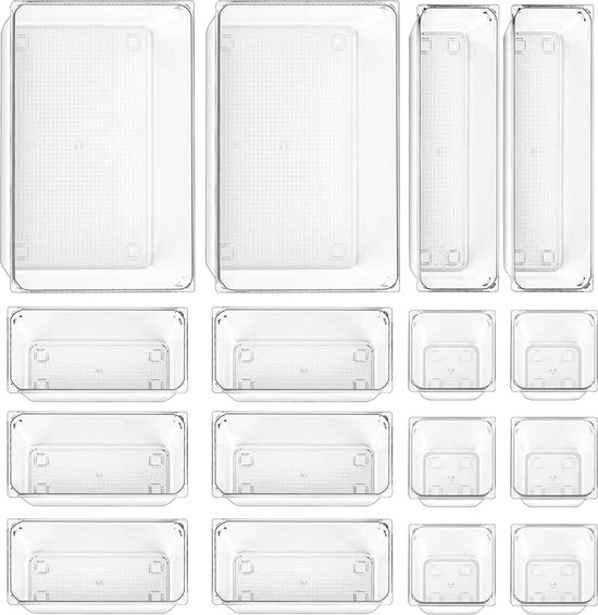 Collazoey 25 stuks transparant lade-organisatiesysteem met make-uptafel organizer in 4 maten, antislip, transparante make-up-organizer voor badkamer