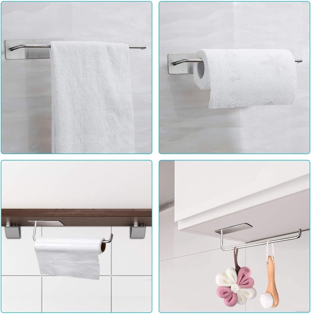 Porte-Rouleau De Cuisine Blanc Autocollant - Sans Perçage, Pour Essuie-Tout Et Film Alimentaire - Gain De Place