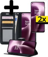 Hoesje Geschikt voor OnePlus Nord 2T Hoesje Book Case Hoes Wallet Cover Met 2x Screenprotector - Hoes Geschikt voor OnePlus Nord 2T Hoesje Bookcase Hoes - Zwart