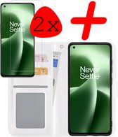 Hoes Geschikt voor OnePlus Nord 2T Hoesje Bookcase Hoes Flip Case Book Cover Met 2x Screenprotector - Hoesje Geschikt voor OnePlus Nord 2T Hoes Book Case Hoesje - Wit