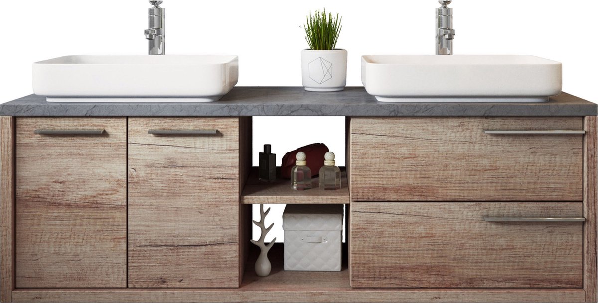 Badkamermeubel Vermont 150cm hout-look badmeubel met waskom