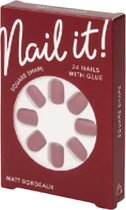 Nepnagels Matt Bordeaux - 24 Nagels - Met Lijm - Square Shape - Plak nagels