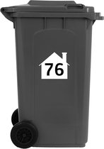 Containerstickers Huisnummer "76" - 25x21,5cm - Wit Huis met Zwart Nummer - Set van 4 dezelfde Vinyl Stickers - Klikostickers