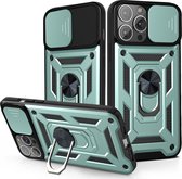 Hoesje geschikt voor iPhone 14 - Backcover - Rugged Armor - Camerabescherming - Extra valbescherming - TPU - Groen