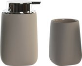 Ensemble d'accessoires de salle de bain gobelet/distributeur de savon 14 cm - taupe