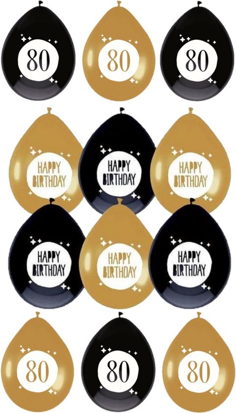 Haza - Feestartikelen verjaardag 80 jaar 24x mix ballonnen zwart/goud