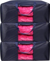 LinStyle Grote organizer-opbergtas, pak van 3 stuks, waterdichte Oxford-opbergzakken met twee ritsen, voor kleding, beddengoed, dekbed, dekens, verplaatsen, 70 x 50 x 30 (donkerblauw)
