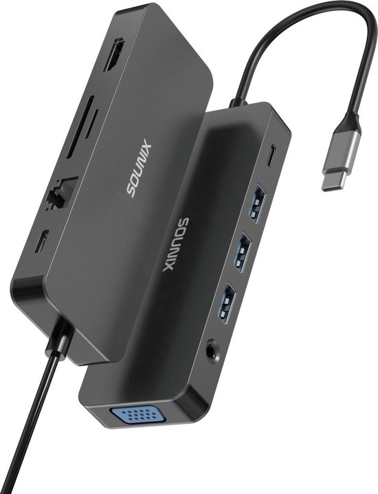 Docking Station 11-in-1 USB-C – 4K HDMI, DP, VGA, 3 USB 3.2, PD 100W, Gigabit Ethernet, SD/TF E Audio, Per MacBook E Windows