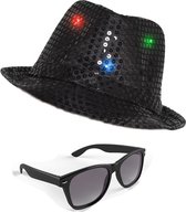 Folat - Verkleedkleding set - Glitter LED lights hoed/party bril zwart