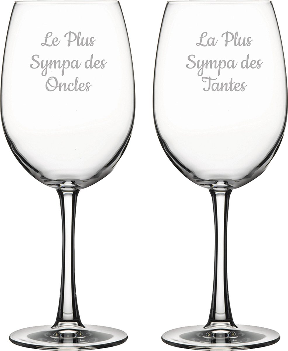Rode wijnglas gegraveerd - 46cl - Le Plus Sympa des Oncles & La Plus Sympa des Tantes